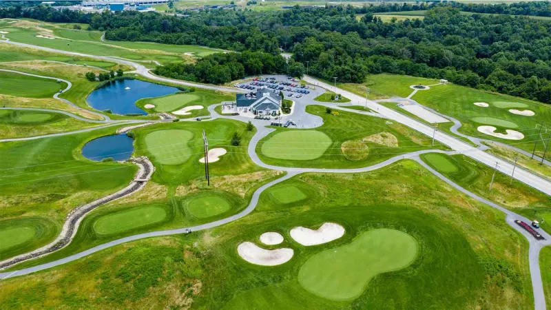 Royal Manchester Golf Links and its clubhouse from above